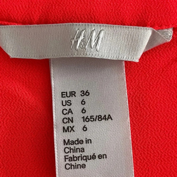 H&M Button Down Front Pleat Detail Flutter Cap Sleeve Sheer Top Orange Sz 6 - Picture 8 of 9